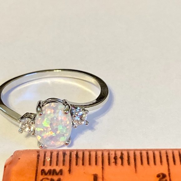 Opal Stone Ring Solitaire Silver Plated Simulated Oval Cut Size 9 10 11 - Picture 9 of 10